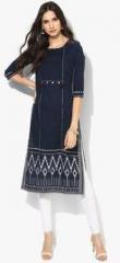 W Navy Blue Printed Kurtas women