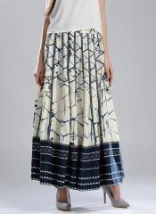 W Off White & Navy Printed Maxi Flared Skirt women