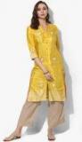 W Yellow Printed Straight Kurta women