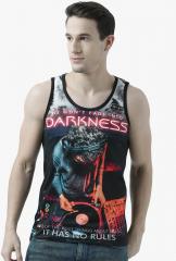 Wear Your Mind Black Printed Round Neck Vest men