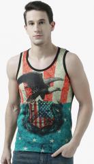 Wear Your Mind Blue Printed Round Neck Vest men