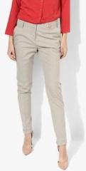 Wills Lifestyle Beige Checked Slim Fit Chinos women