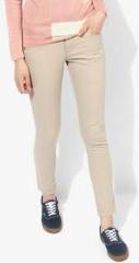 Wills Lifestyle Beige Solid Slim Fit Chinos women