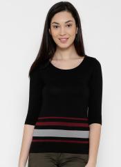 Wills Lifestyle Black Striped Sweater women