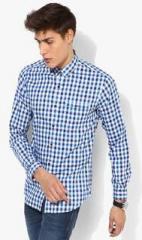 Wills Lifestyle Blue Checked Slim Fit Casual Shirt men