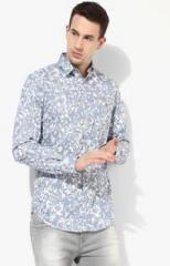 Wills Lifestyle Blue Printed Slim Fit Casual Shirt men