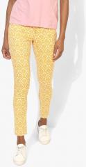 Wills Lifestyle Mustard Printed Slim Fit Chinos women