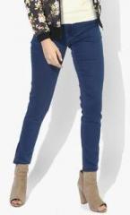 Wills Lifestyle Navy Blue Solid Mid Rise Skinny Fit Jeans women