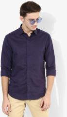 Wills Lifestyle Navy Blue Solid Slim Fit Formal Shirt men