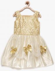 Winakki Cream Self Design Party Dress girls