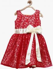 Winakki Red Self Design Party Dress girls