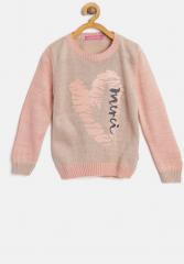 Wingsfield Beige & Peach Coloured Printed Sweater girls