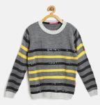 Wingsfield Grey & Yellow Sequinned Striped Pullover Girls