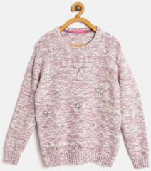 Wingsfield Lavender Sequinned Self Design Pullover girls