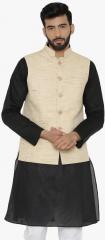 Wintage Beige Woven Design Ethnic Jacket men