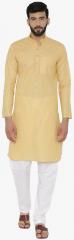 Wintage Yellow Self Design Kurta Pyjama men