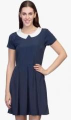 Wisstler Navy Blue Colored Solid Skater Dress men