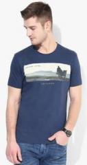 Wrangler Blue Printed Round Neck T Shirt men