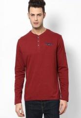 Wrangler Maroon Henley T Shirt men