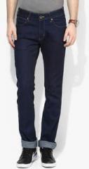 Wrangler Navy Blue Solid Mid Rise Slim Fit Jeans men