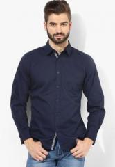 Wrangler Navy Blue Solid Regular Fit Casual Shirt men