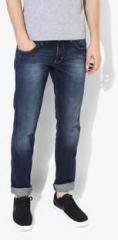 Wrangler Navy Blue Washed Low Rise Slim Fit Jeans men