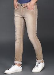 Wrogn Beige Regular Fit Solid Regular Corduroy Trousers men