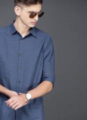 Wrogn Blue Regular Fit Striped Casual Shirt men