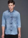 Wrogn Blue Smart Regular Fit Faded Casual Chambray Shirt Men