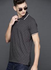 Wrogn Charcoal Printed Polo Collar T Shirt men