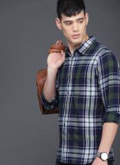 Wrogn Green & Blue Slim Fit Checked Casual Shirt men