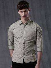 Wrogn Green Printed Slim Fit Casual Shirt men