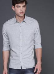 Wrogn Grey Slim Fit Solid Casual Shirt men