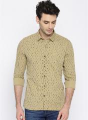 Wrogn Khaki Printed Slim Fit Casual Shirt men