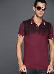 Wrogn Maroon Printed Polo Collar T Shirt men