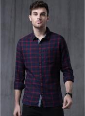 Wrogn Navy & Maroon Slim Fit Checked Casual Shirt men