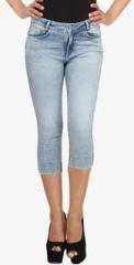 Xpose High Rise Blue Washed Capri women