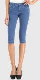 Xpose High Rise Light Blue Solid Capri Women