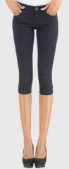 Xpose High Rise Navy Blue Solid Capri women