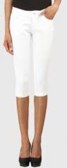 Xpose High Rise White Solid Capri women