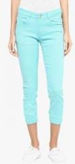 Yepme Aqua Blue Solid Capri women