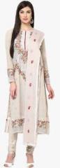 Yepme Beige Embroidered Semistitch Dress Material women