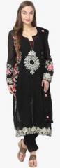 Yepme Black Embroidered Semistitch Dress Material women