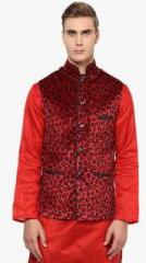 Yepme Maroon Printed Ethnic Jacket men