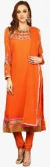 Yepme Orange Embroidered Semistitch Dress Material women