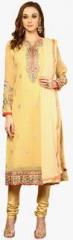 Yepme Yellow Embroidered Semistitch Dress Material women