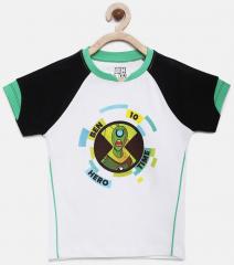 Yk Ben10 White Printed Round Neck T Shirt boys