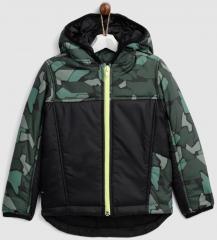 Yk Black & Green Camouflage Print Padded Jacket boys