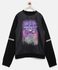 Yk Black Printed Sweatshirt girls