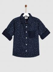 Yk Black Regular Fit Printed Casual Shirts boys